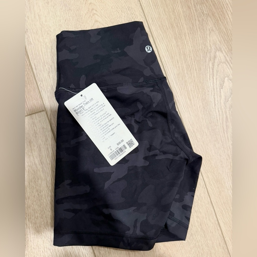 lululemon Wunder Train HR Black Camo Size 6 Shorts 6” NEW W/ Tags
